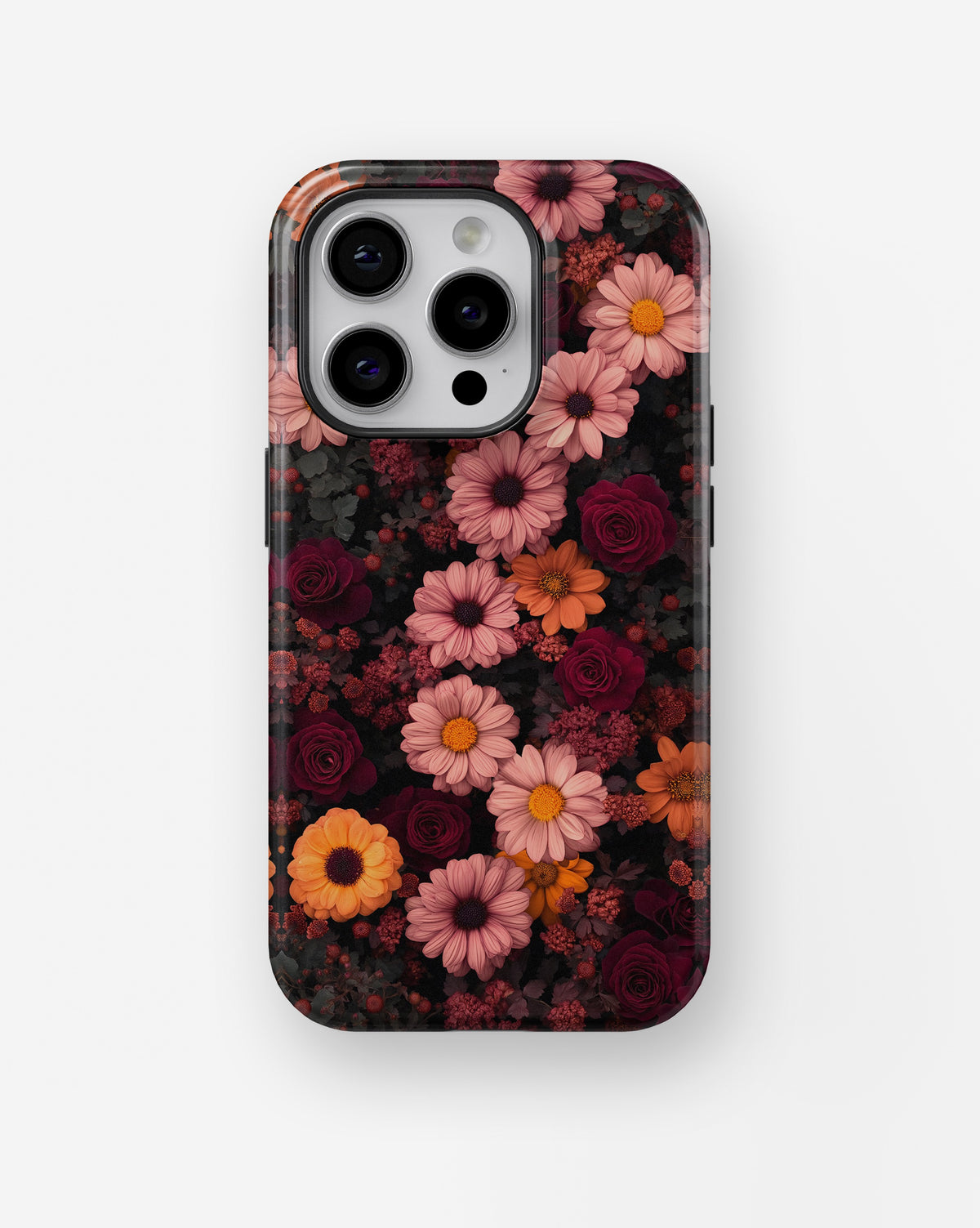 Dark Burgundy Daisy Rose Floral MagSafe iPhone Tough Case - i15 pro tough p1