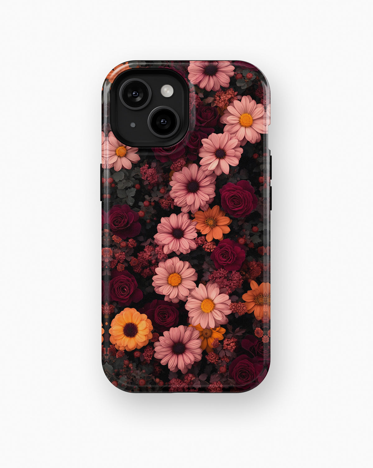 Dark Burgundy Daisy Rose Floral MagSafe iPhone Tough Case - i15 tough p1