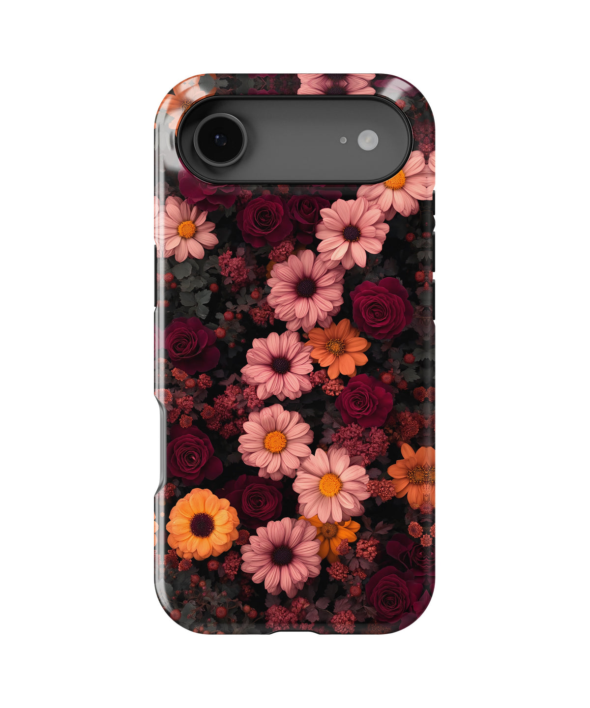 Dark Burgundy Daisy Rose Floral MagSafe iPhone Tough Case - i17AT p1
