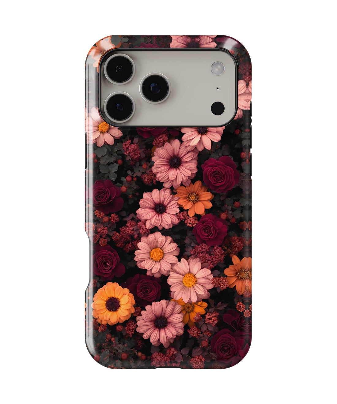 Dark Burgundy Daisy Rose Floral MagSafe iPhone Tough Case - i17PMT p1