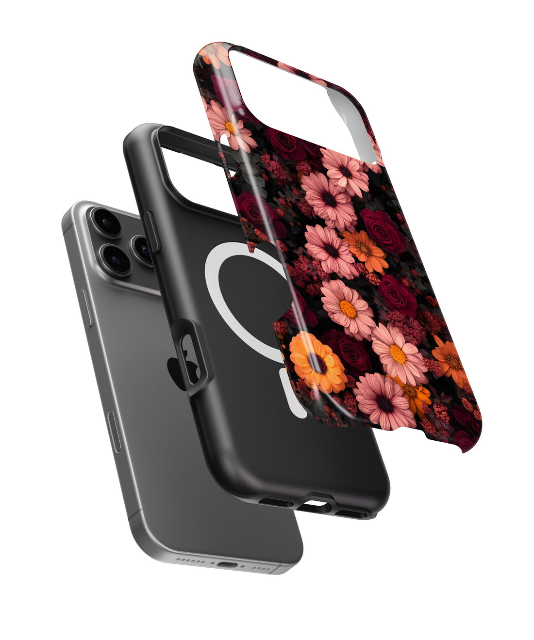 Dark Burgundy Daisy Rose Floral MagSafe iPhone Tough Case - i17PMT p1