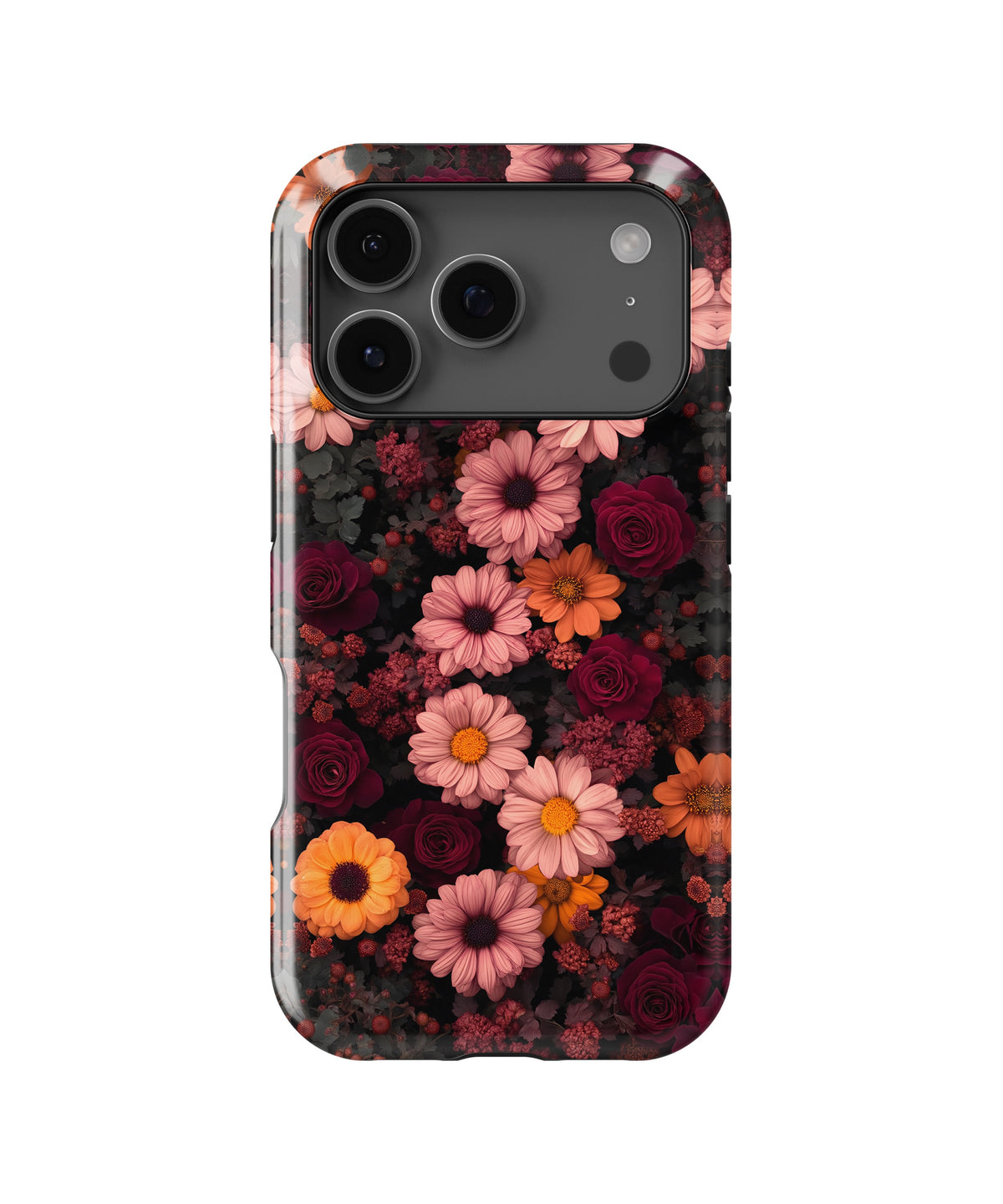 Dark Burgundy Daisy Rose Floral MagSafe iPhone Tough Case - i17PT p1