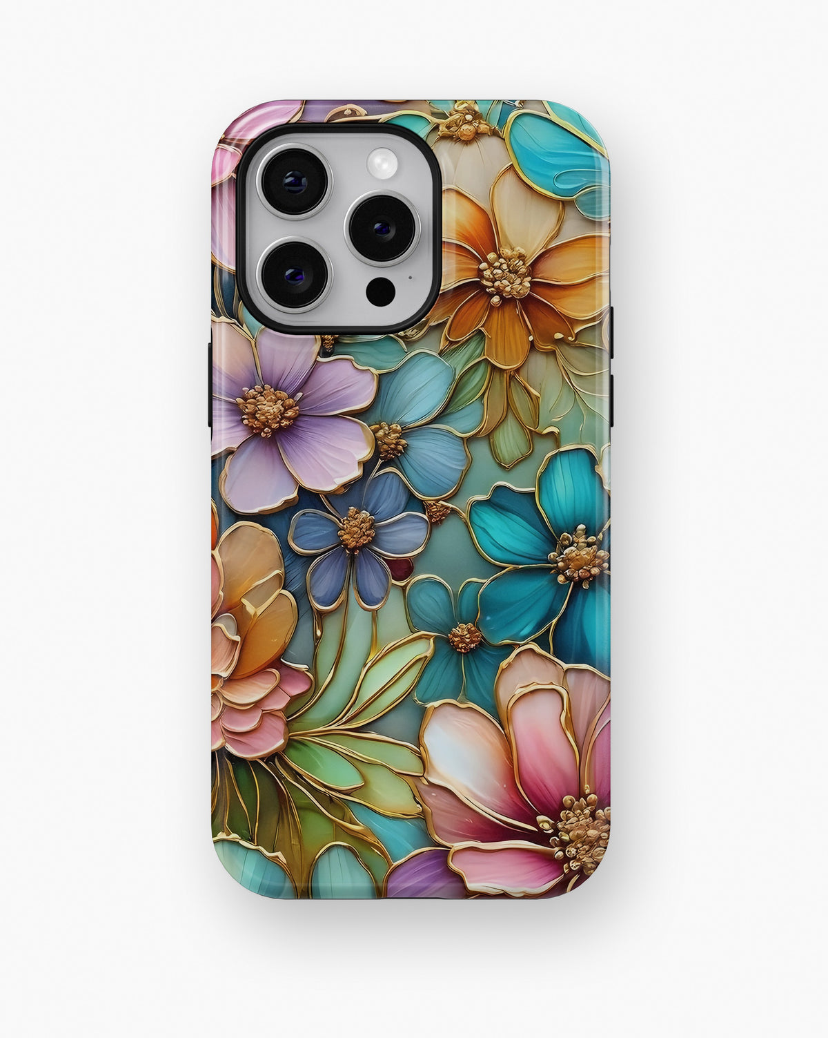 Gold Stained Glass Floral MagSafe iPhone Tough Case - i15 pro max tough p1