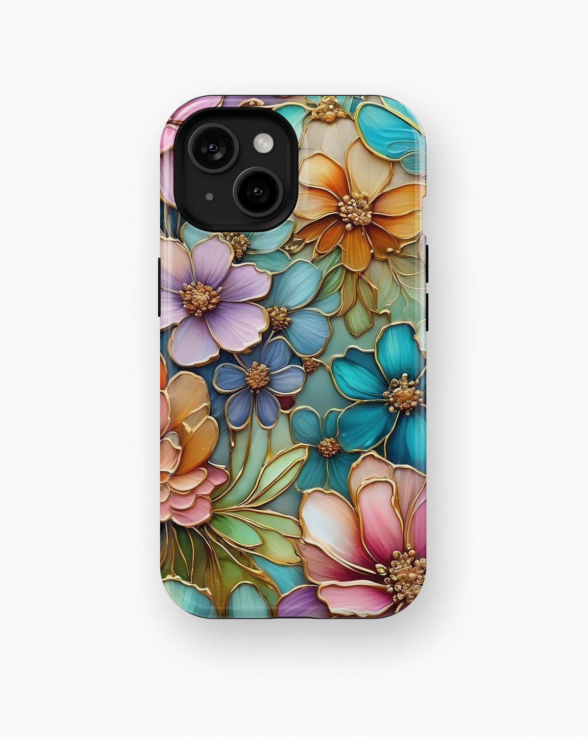 Gold Stained Glass Floral MagSafe iPhone Tough Case - i15 tough p1
