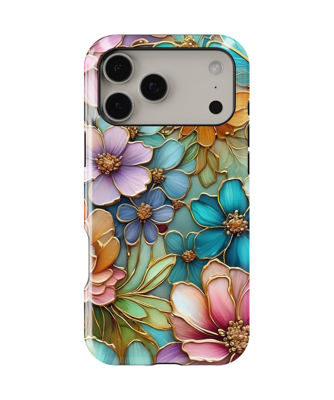 Gold Stained Glass Floral MagSafe iPhone Tough Case - i17PMT p1