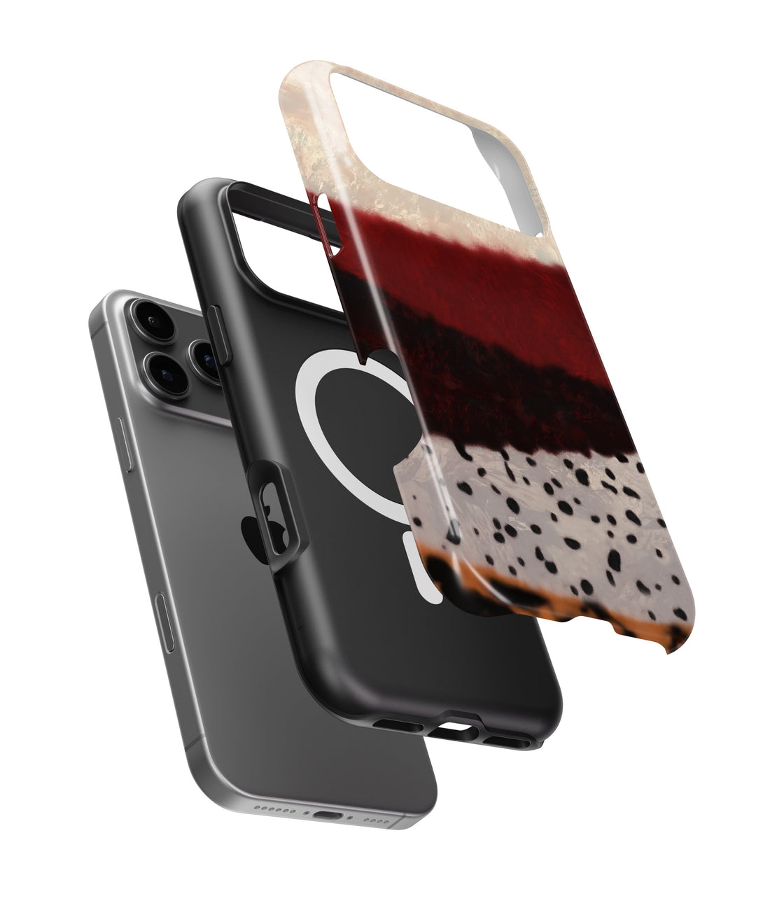 Burgundy Animal Print Colorblock MagSafe iPhone Tough Case - i17PMT p1
