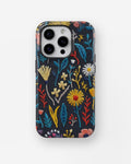 Black Embroidered Wildflower MagSafe iPhone Tough Case - i15 pro tough p1