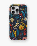 Black Embroidered Wildflower MagSafe iPhone Tough Case - i15 pro max tough p1
