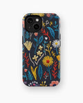 Black Embroidered Wildflower MagSafe iPhone Tough Case - i15 tough p1