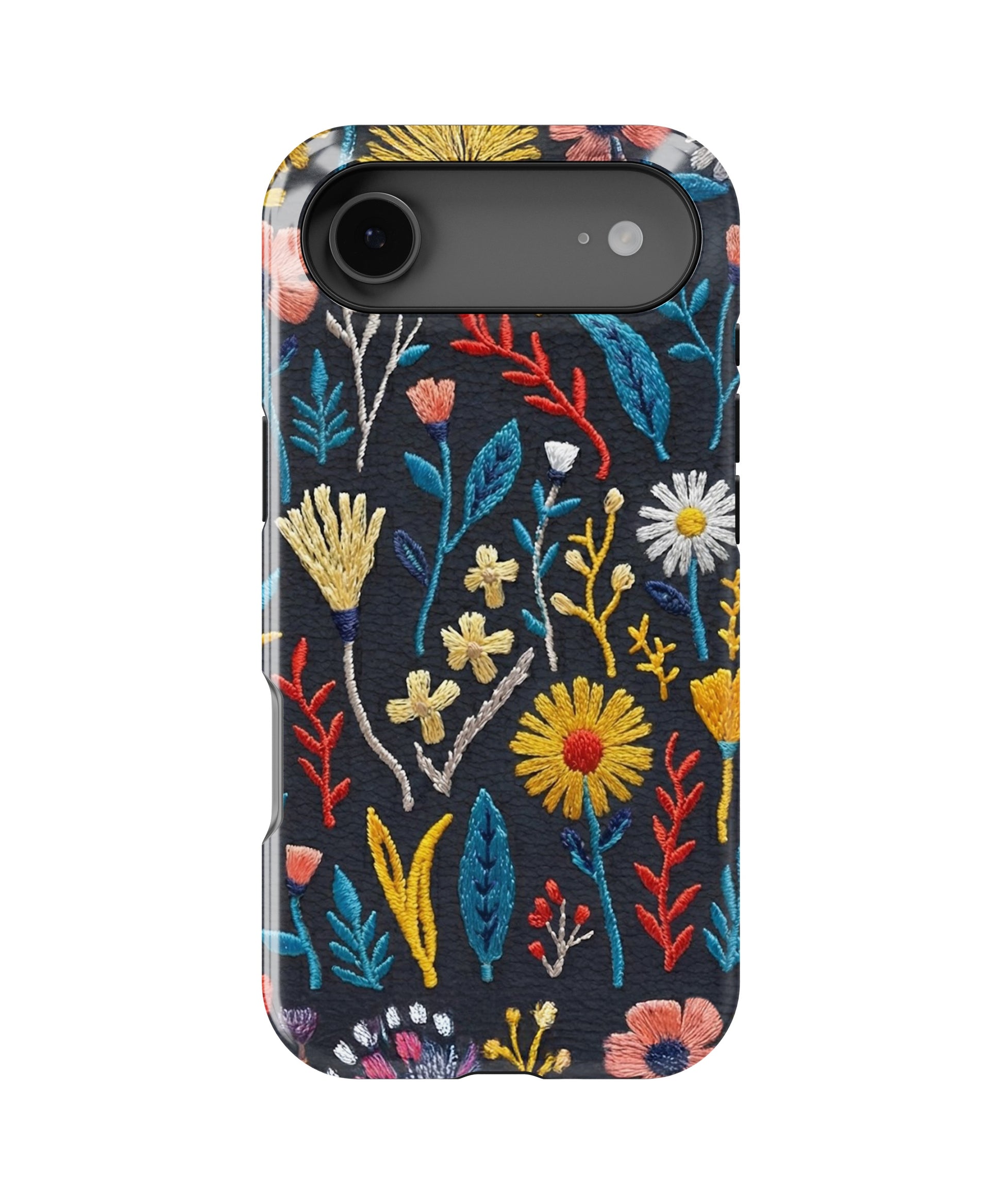 Black Embroidered Wildflower MagSafe iPhone Tough Case - i17AT p1