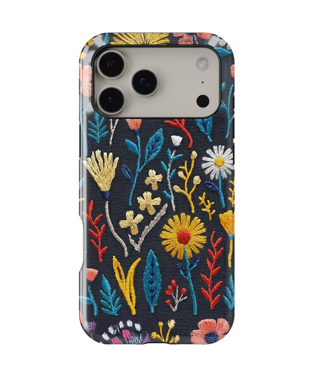 Black Embroidered Wildflower MagSafe iPhone Tough Case - i17PMT p1