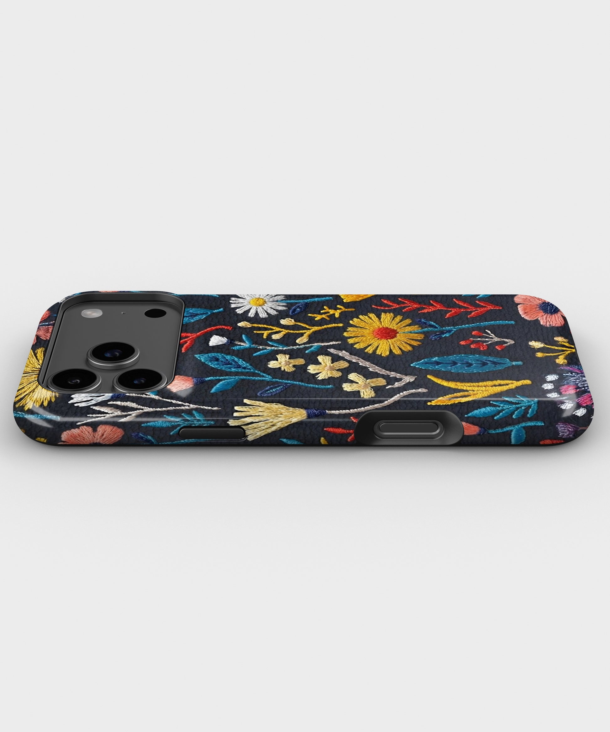 Black Embroidered Wildflower MagSafe iPhone Tough Case - i17PMT p3