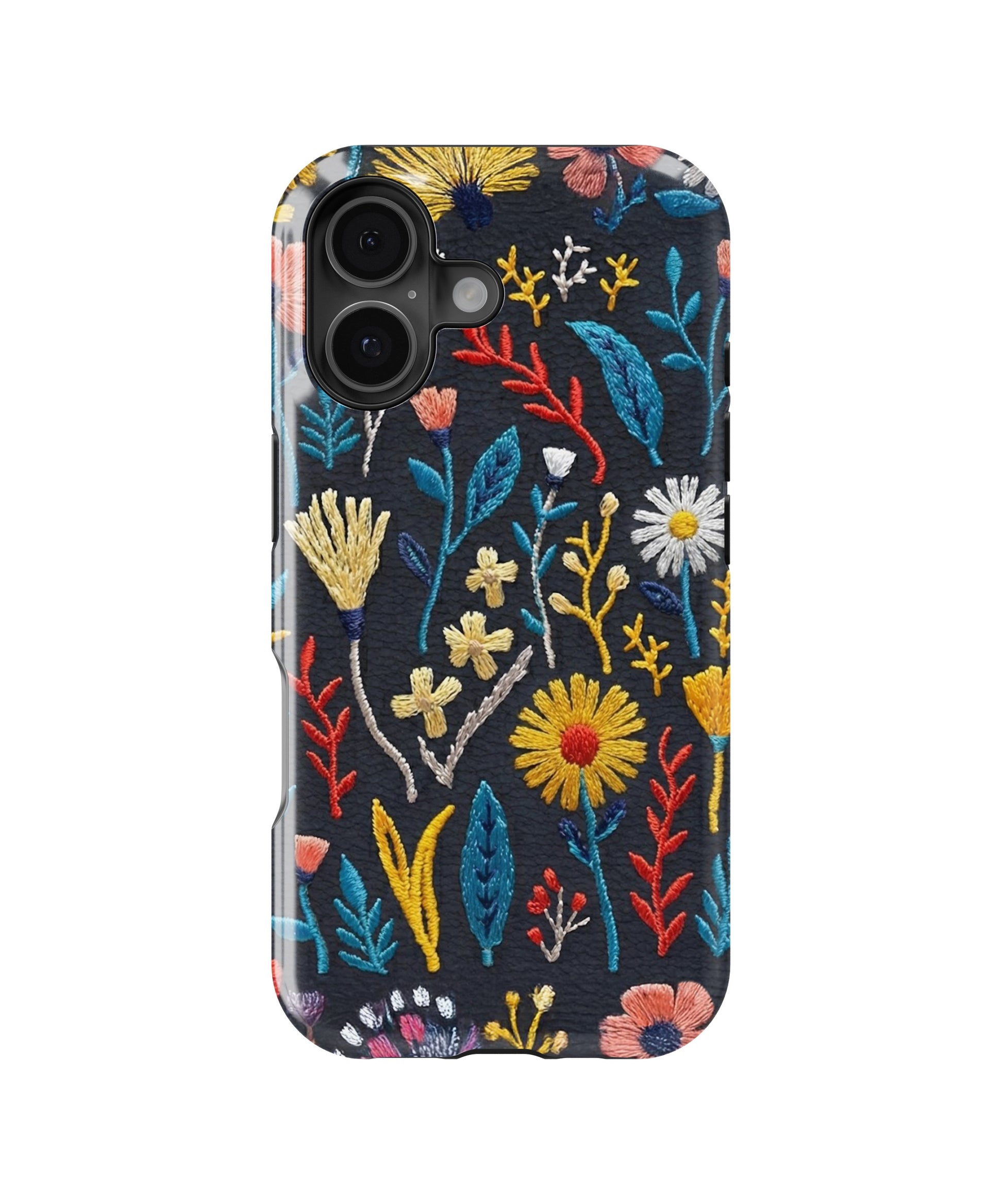 Black Embroidered Wildflower MagSafe iPhone Tough Case - i17T p1