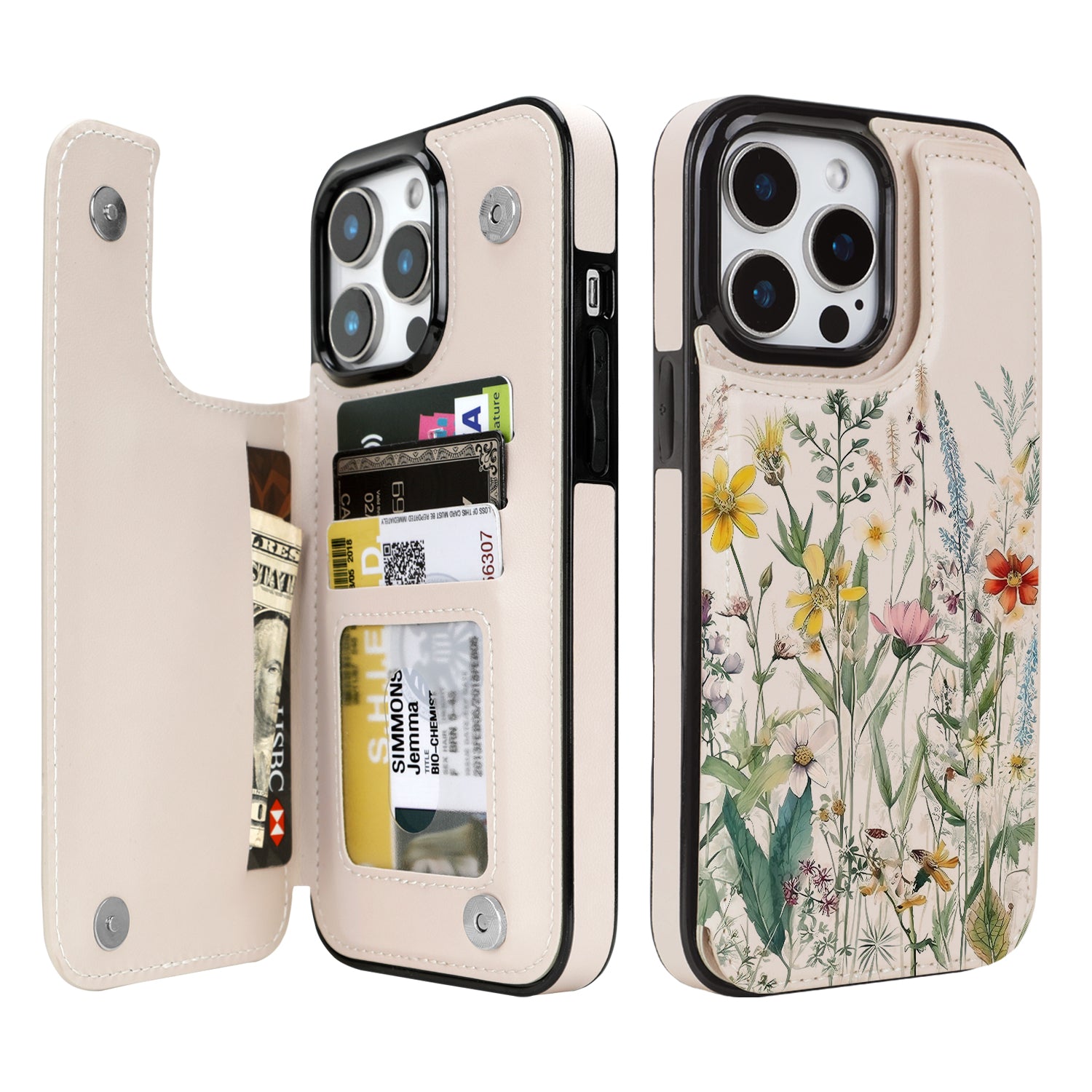 Wildflower Botanical double-buckle wallet phone case for iPhone 13 Pro Max - model-specific product view
