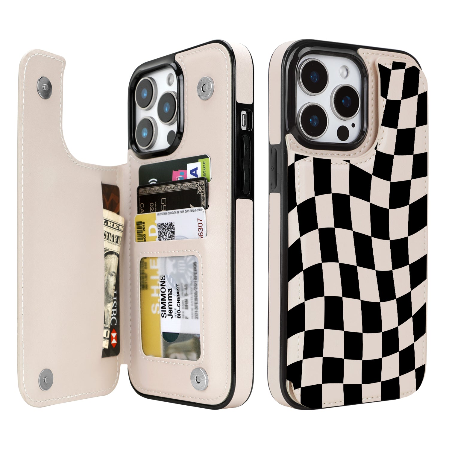 Dune Mirage Checkered double-buckle wallet phone case for iPhone 14 Pro Max - model-specific product view