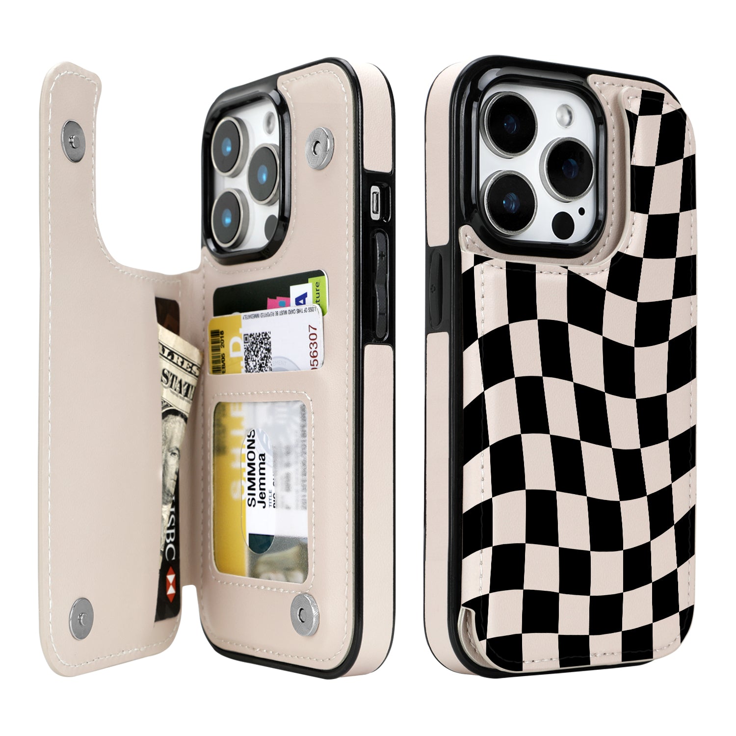 Dune Mirage Checkered double-buckle wallet phone case for iPhone 14 Pro - model-specific product view