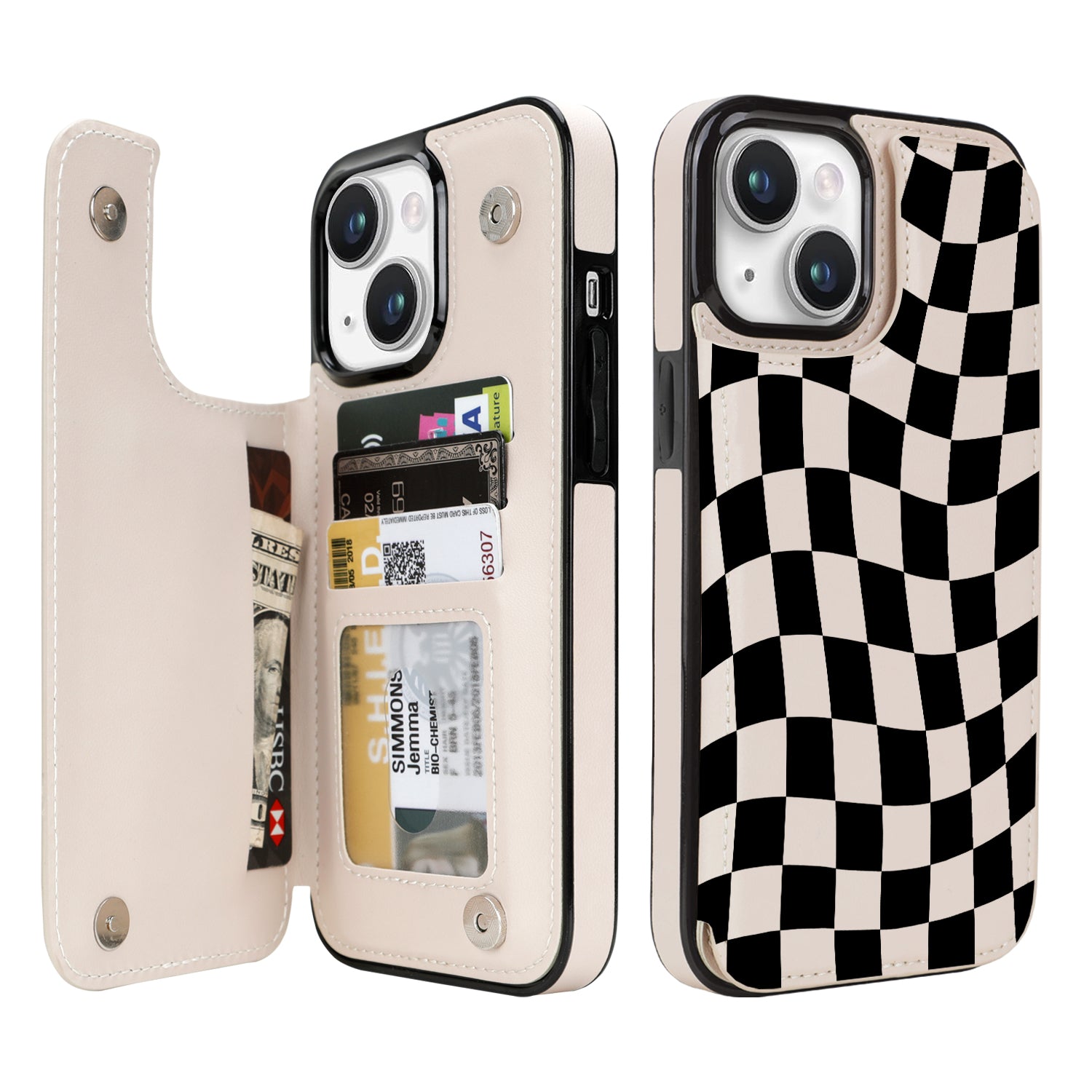 Dune Mirage Checkered double-buckle wallet phone case for iPhone 15 Plus - model-specific product view
