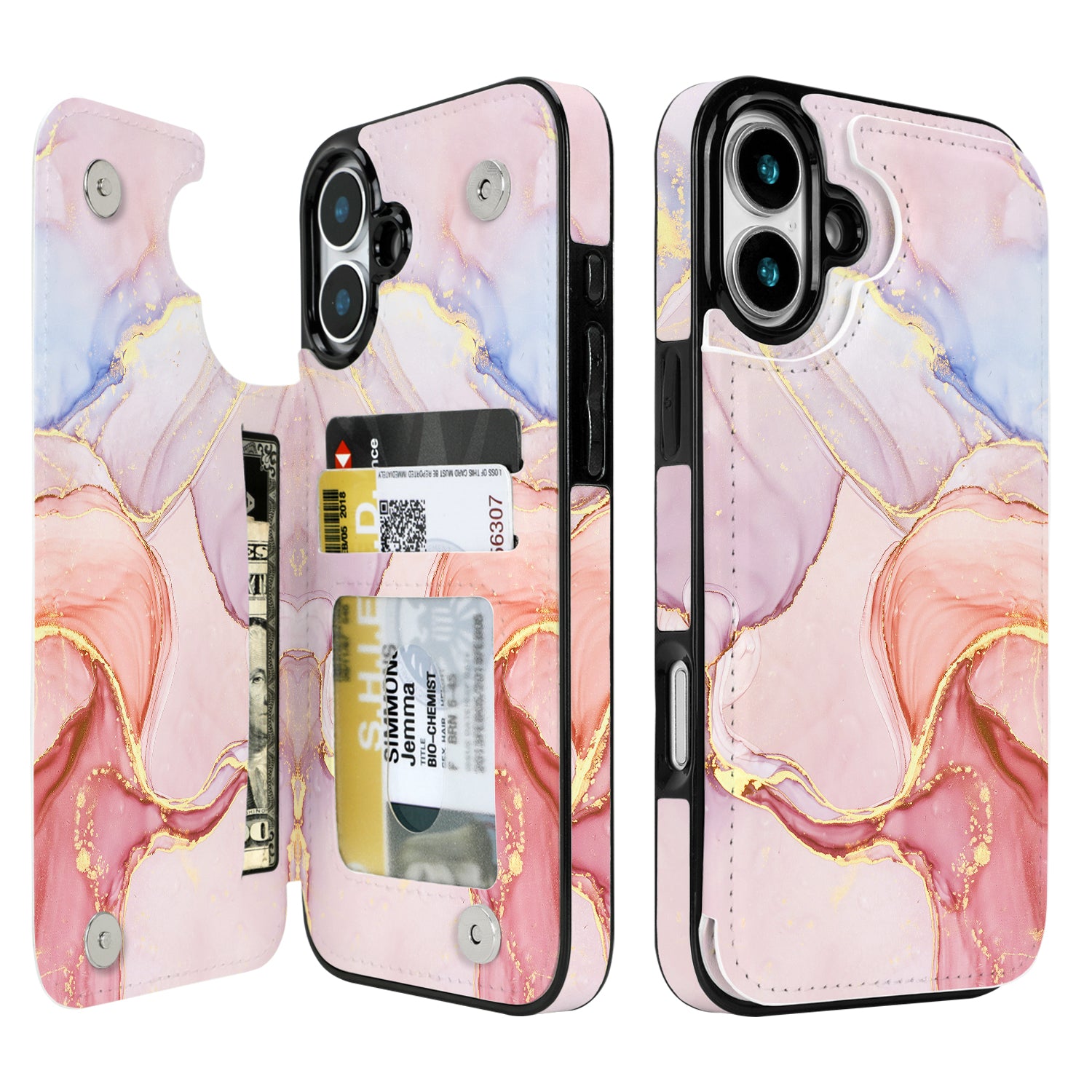 Pastel Marble Gold double-buckle wallet phone case for iPhone 16 - model-specific product view