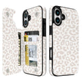 Cream Leopard double-buckle wallet phone case for iPhone 16 - model-specific product view