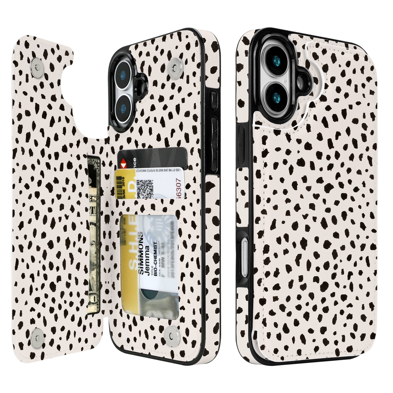 Dalmatian Spot double-buckle wallet phone case for iPhone 16 - model-specific product view
