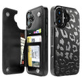 Black Leopard double-buckle wallet phone case for iPhone 16 - model-specific product view