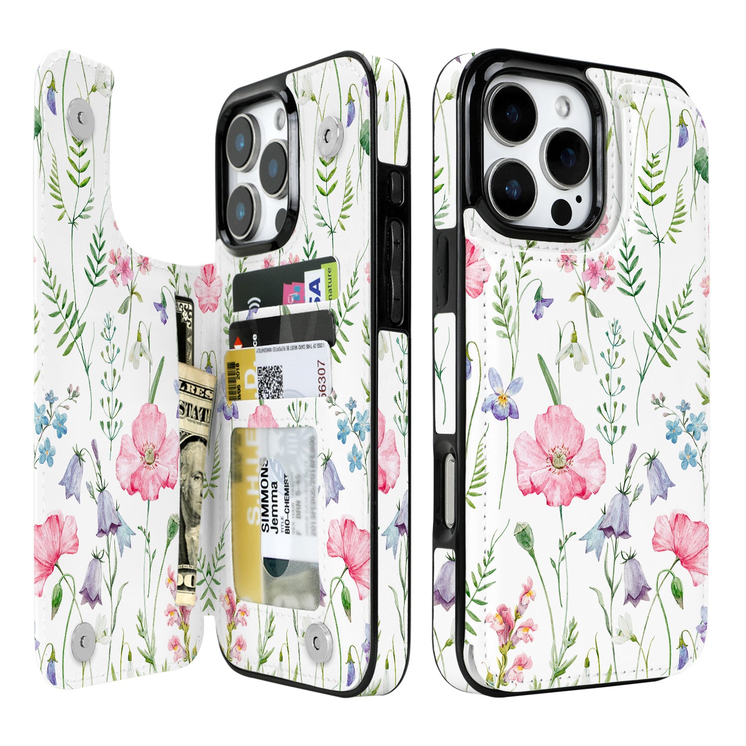 Watercolor Wildflower double-buckle wallet phone case for iPhone 16 Pro Max - model-specific product view
