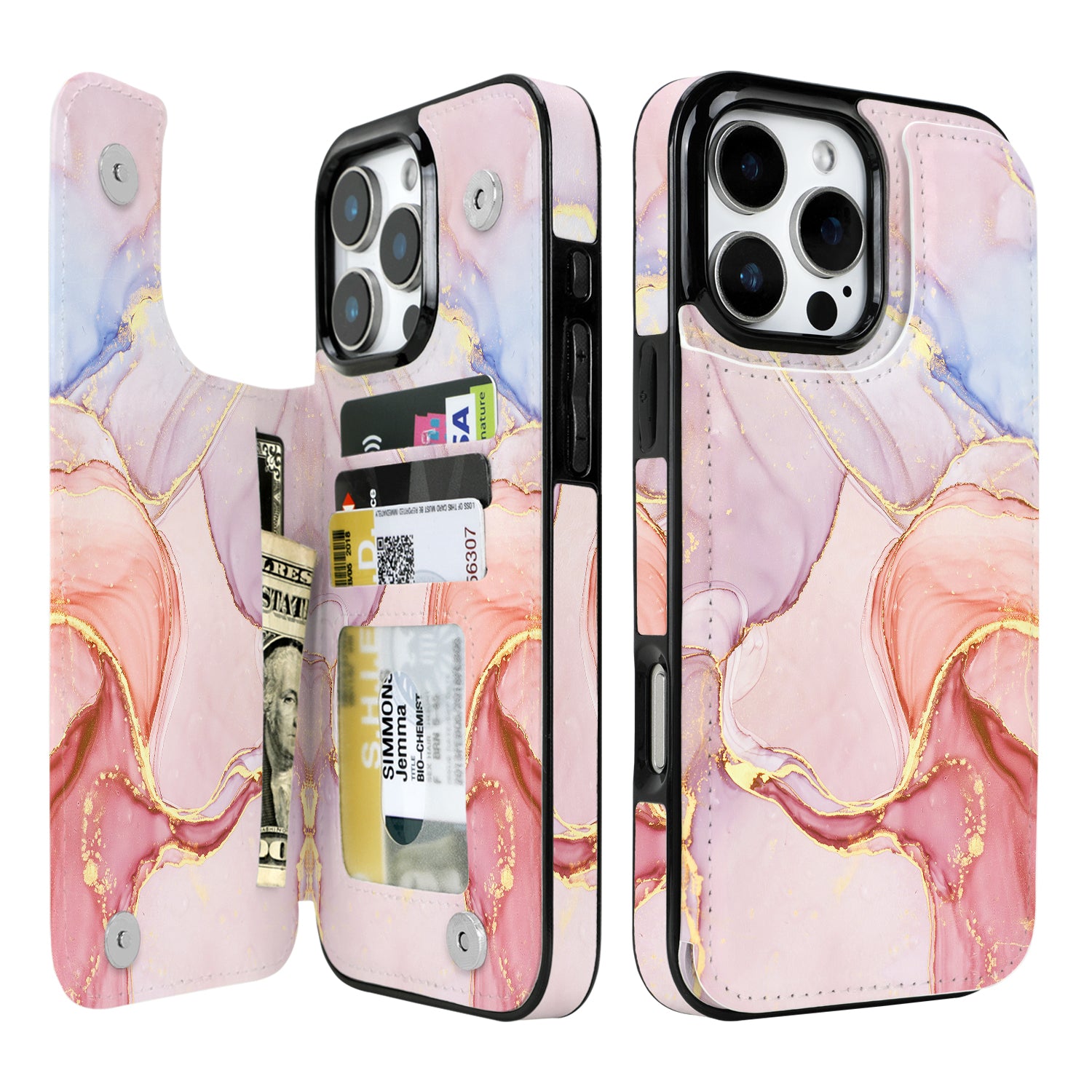 Pastel Marble Gold double-buckle wallet phone case for iPhone 16 Pro Max - model-specific product view