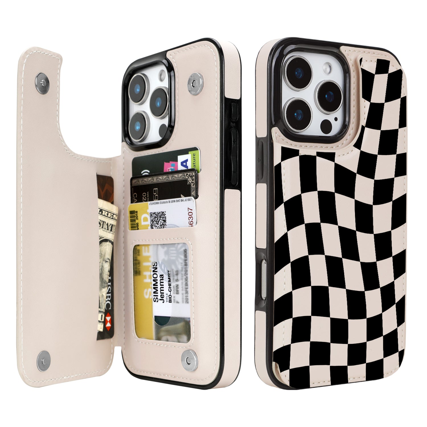 Dune Mirage Checkered double-buckle wallet phone case for iPhone 16 Pro Max - model-specific product view