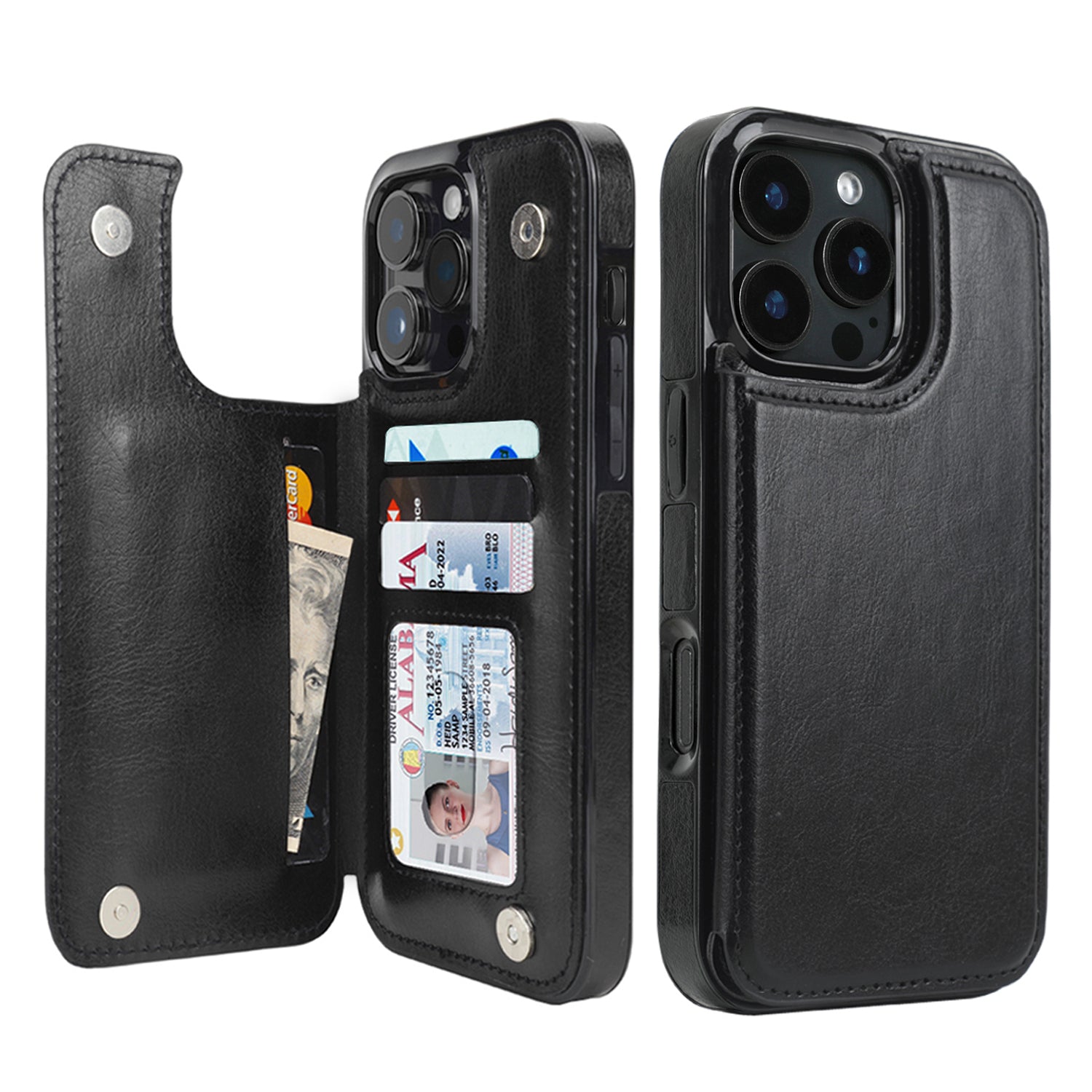 Classic Black double-buckle wallet phone case for iPhone 16 Pro Max - model-specific product view