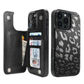 Black Leopard double-buckle wallet phone case for iPhone 16 Pro Max - model-specific product view