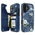 Blue Daisy Floral double-buckle wallet phone case for iPhone 16 Plus - model-specific product view