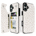 Cream Leopard double-buckle wallet phone case for iPhone 16 Plus - model-specific product view