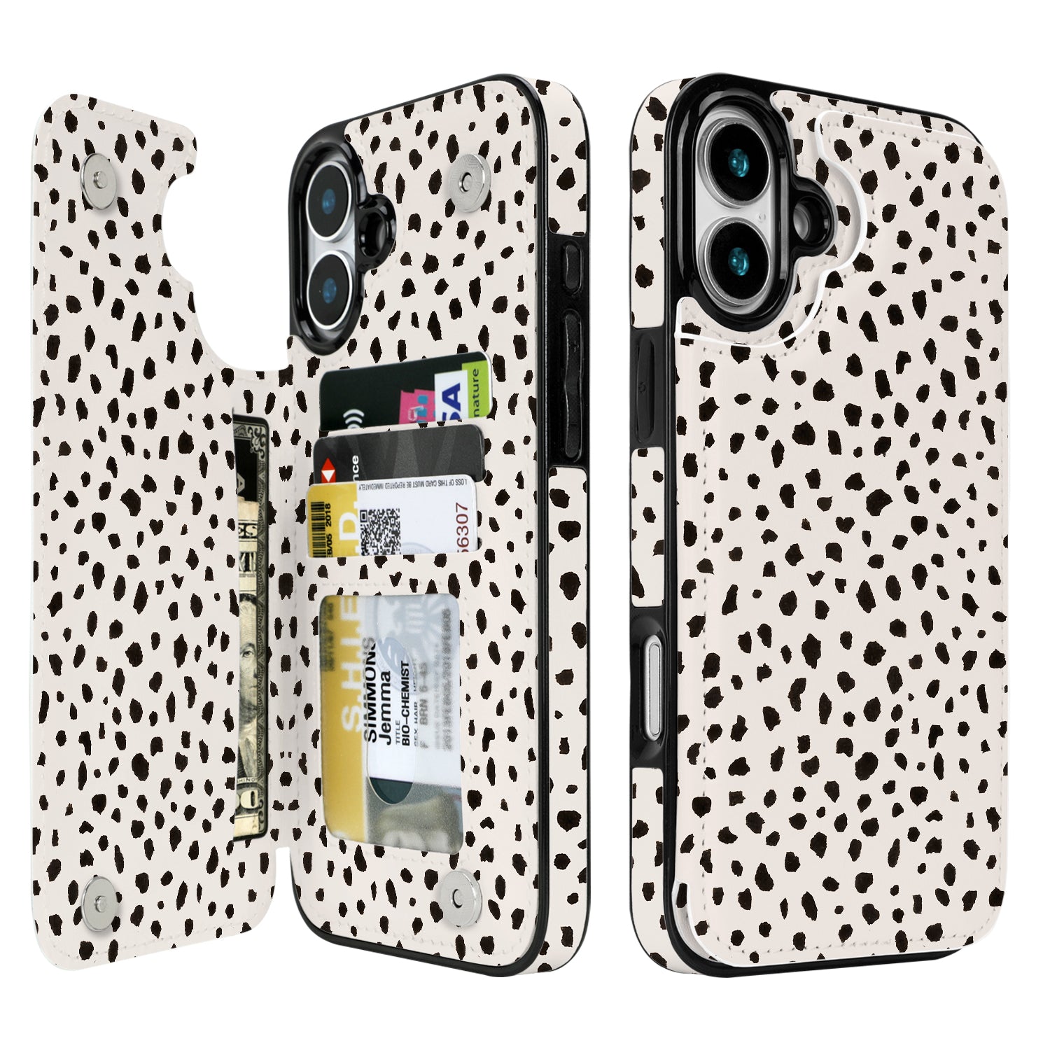 Dalmatian Spot double-buckle wallet phone case for iPhone 16 Plus - model-specific product view