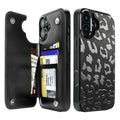 Black Leopard double-buckle wallet phone case for iPhone 16 Plus - model-specific product view