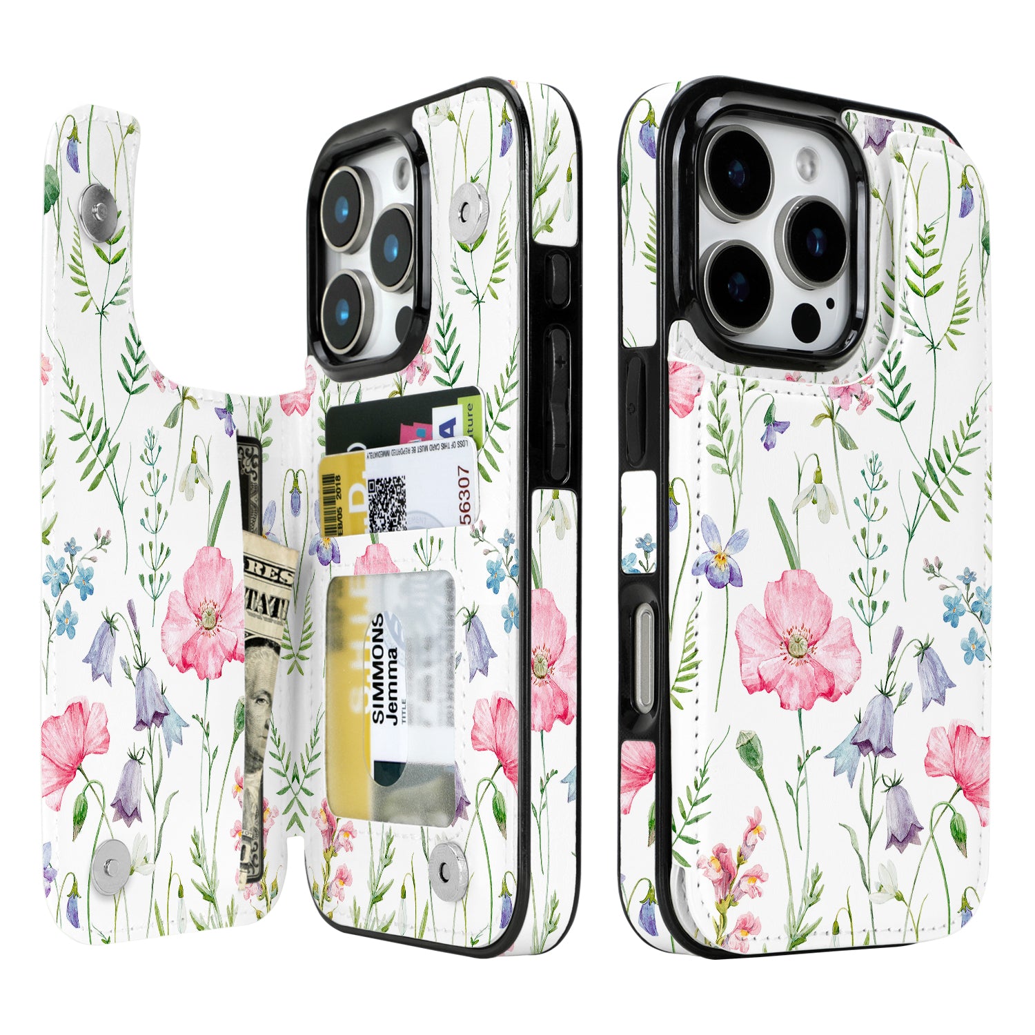 Watercolor Wildflower double-buckle wallet phone case for iPhone 16 Pro - model-specific product view