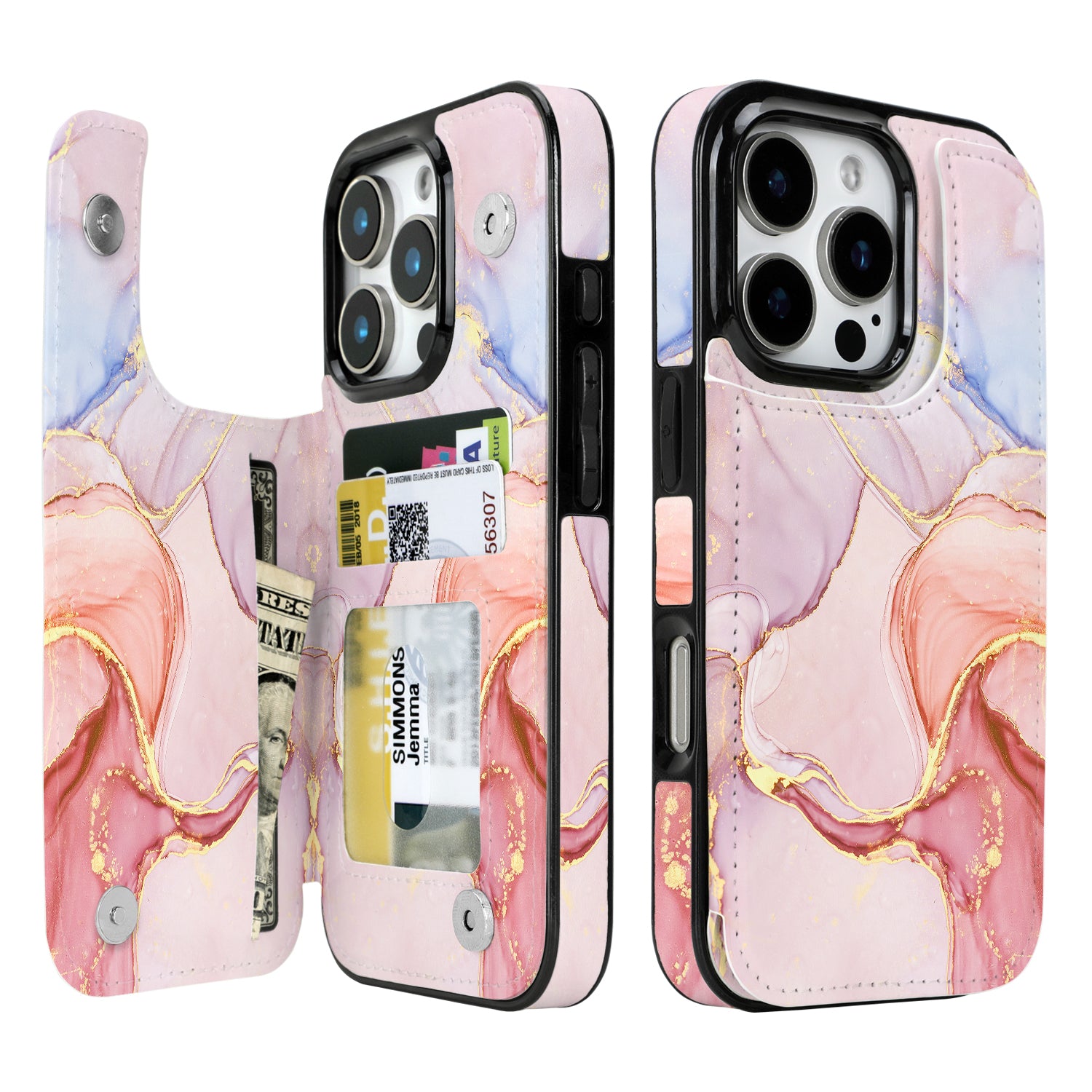 Pastel Marble Gold double-buckle wallet phone case for iPhone 16 Pro - model-specific product view