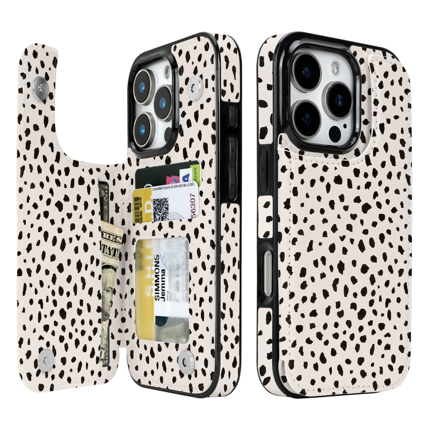 Dalmatian Spot double-buckle wallet phone case for iPhone 16 Pro - model-specific product view