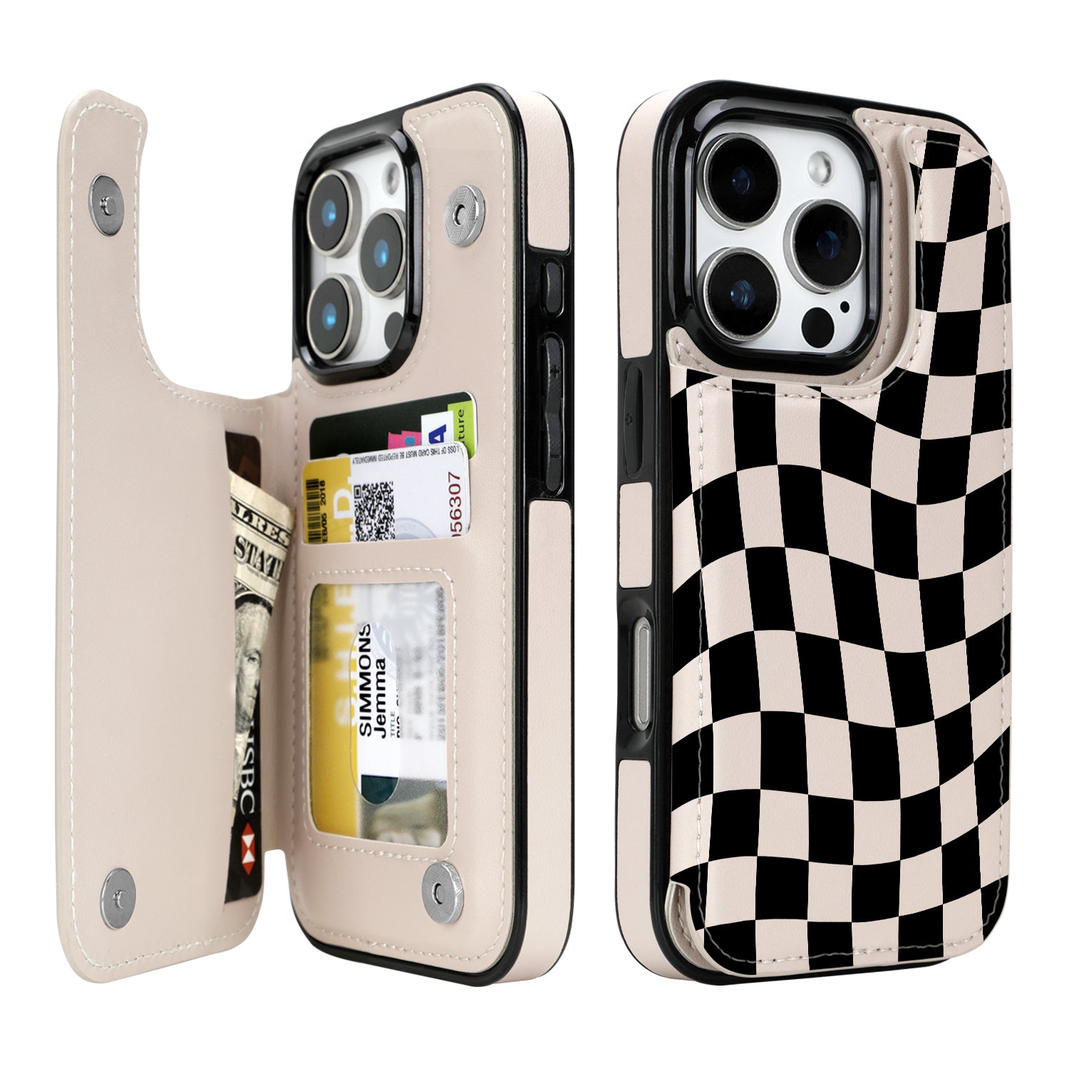 Dune Mirage Checkered double-buckle wallet phone case for iPhone 16 Pro - model-specific product view