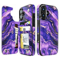 Purple Marble Gold RFID Flip Wallet Case for iPhone 17–12 – Card Holder & Kickstand – product image 2