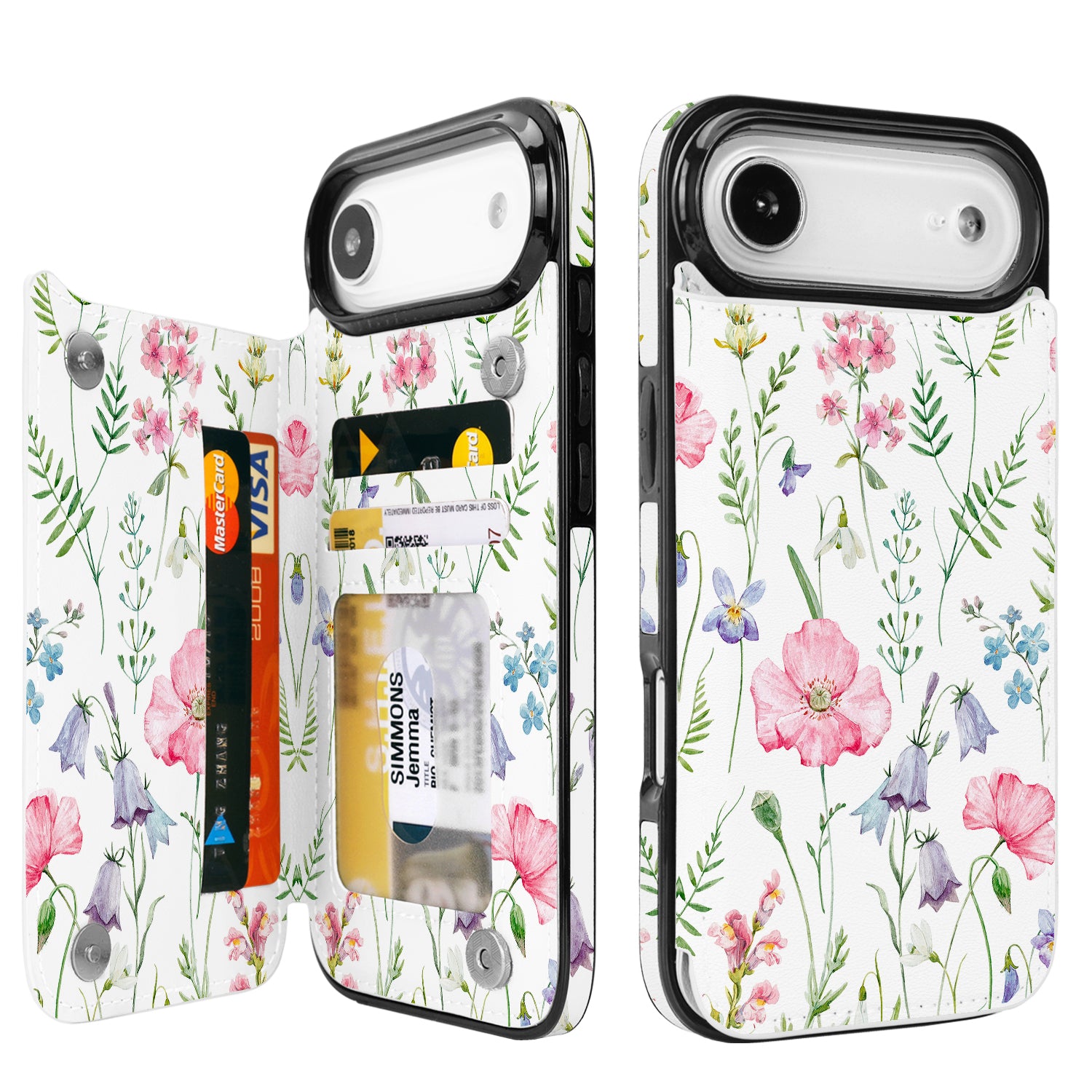 Watercolor Wildflower RFID Flip Wallet Case for iPhone 17–12 – Card Holder & Kickstand – product image 4