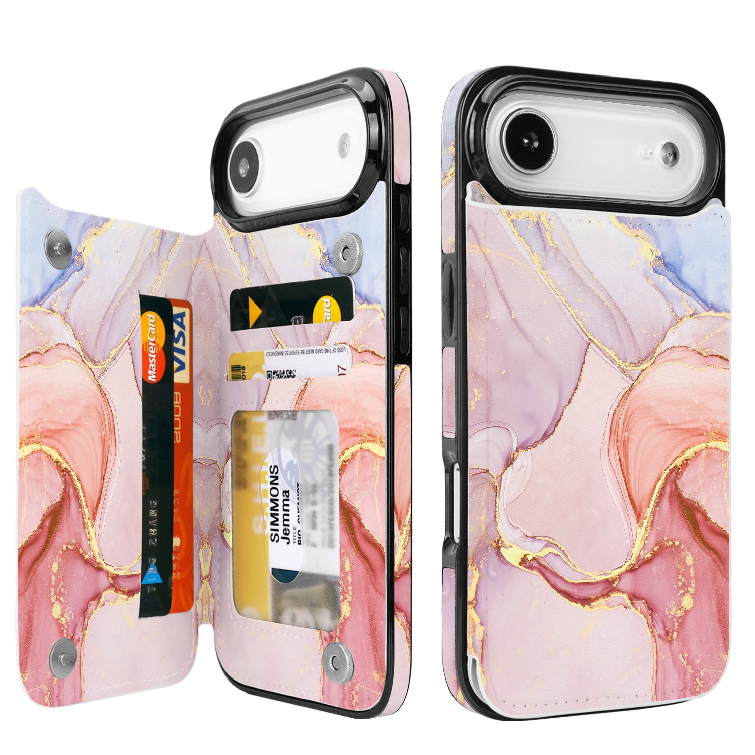 Pastel Marble Gold RFID Flip Wallet Case for iPhone 17–12 – Card Holder & Kickstand – product image 4