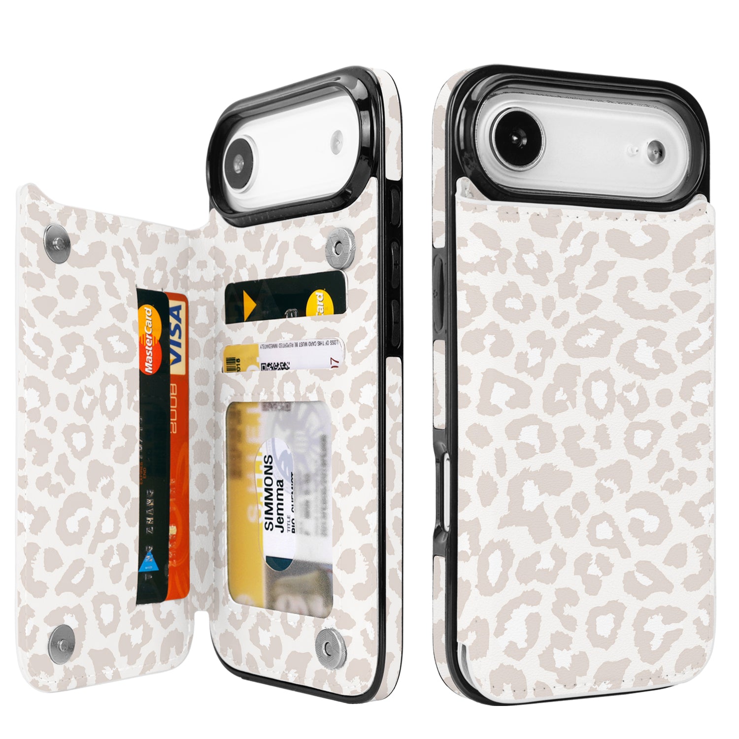 Cream Leopard RFID Flip Wallet Case for iPhone 17–12 – Card Holder & Kickstand – product image 4