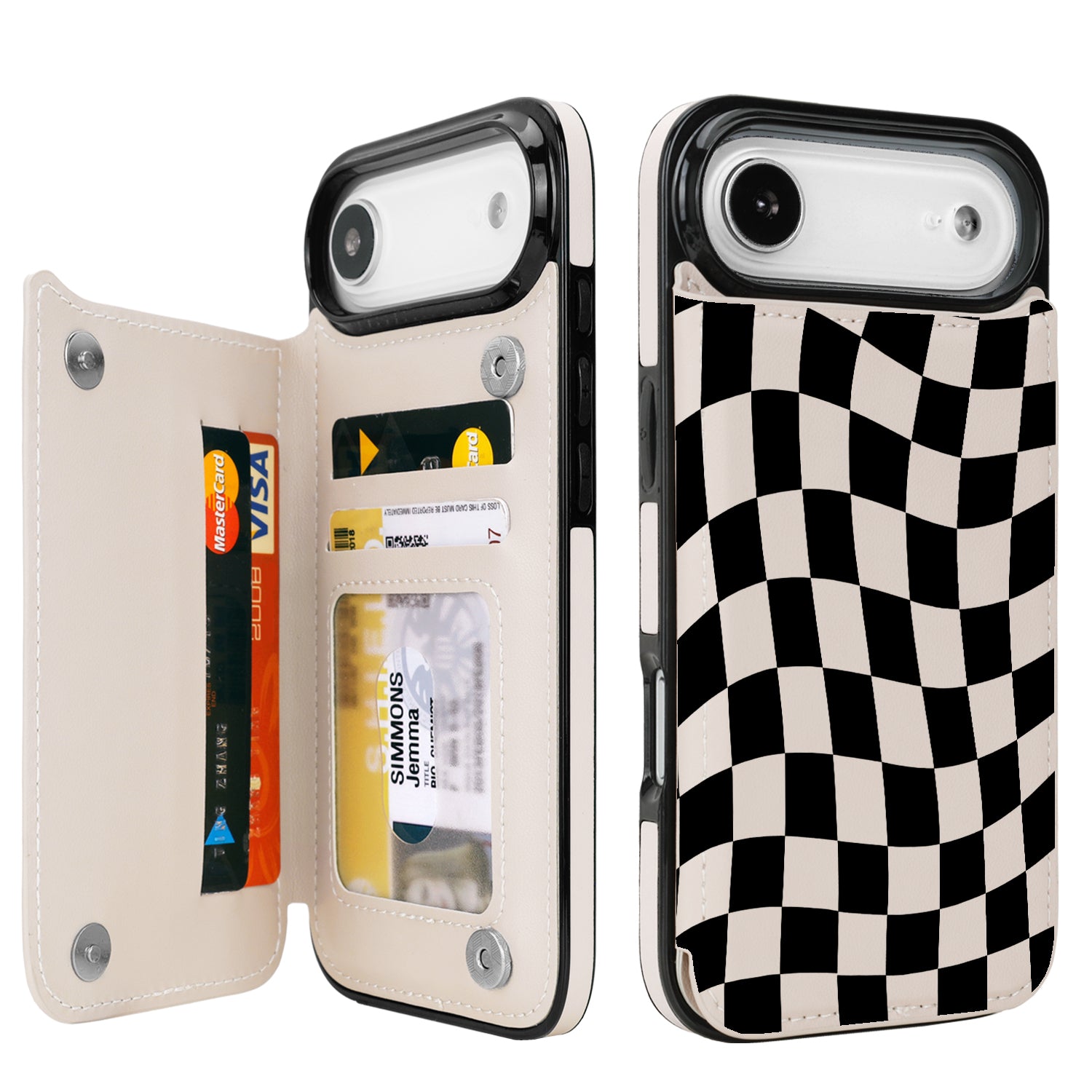 Dune Mirage Checkered RFID Flip Wallet Case for iPhone 17–12 – Card Holder & Kickstand – product image 4