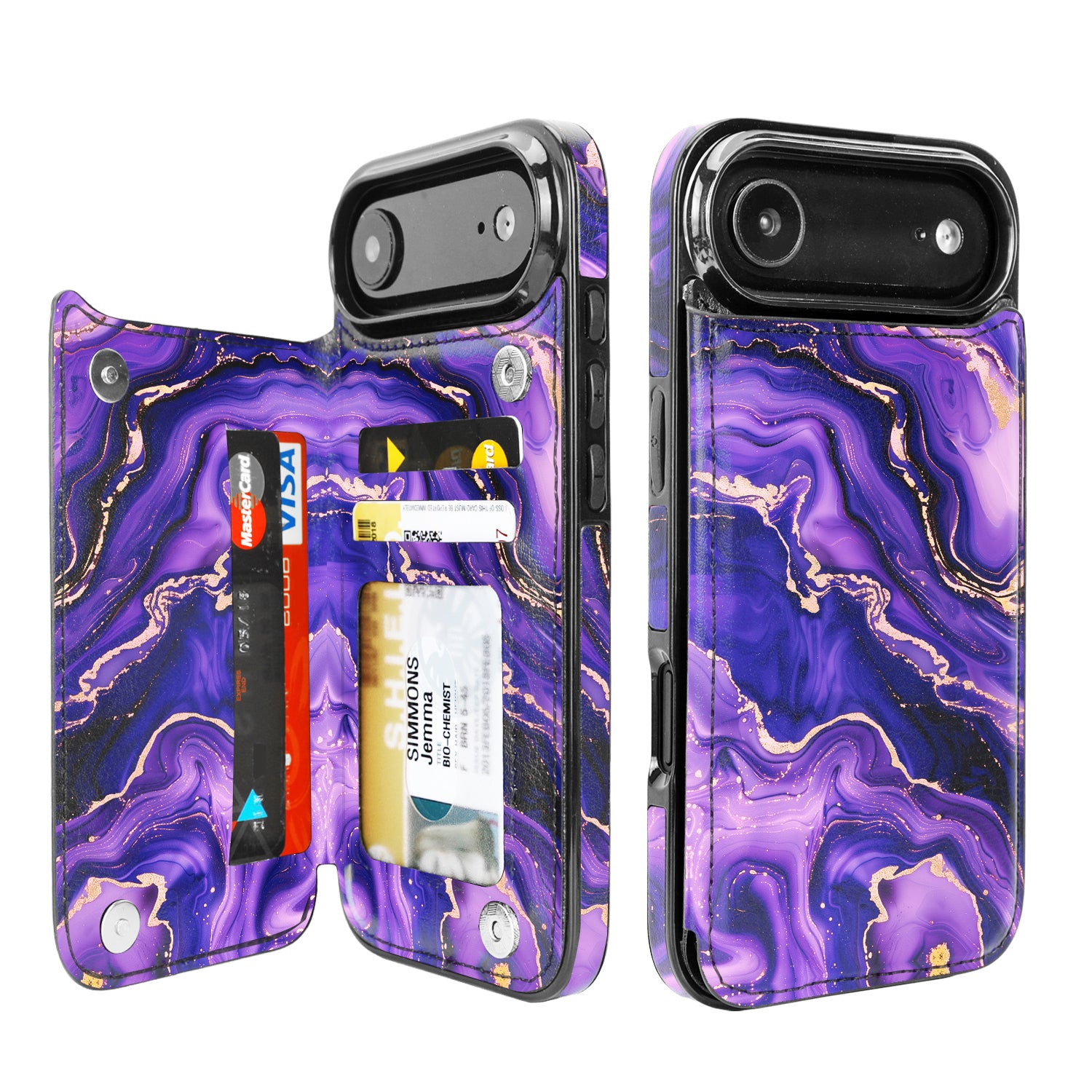 Purple Marble Gold RFID Flip Wallet Case for iPhone 17–12 – Card Holder & Kickstand – product image 8