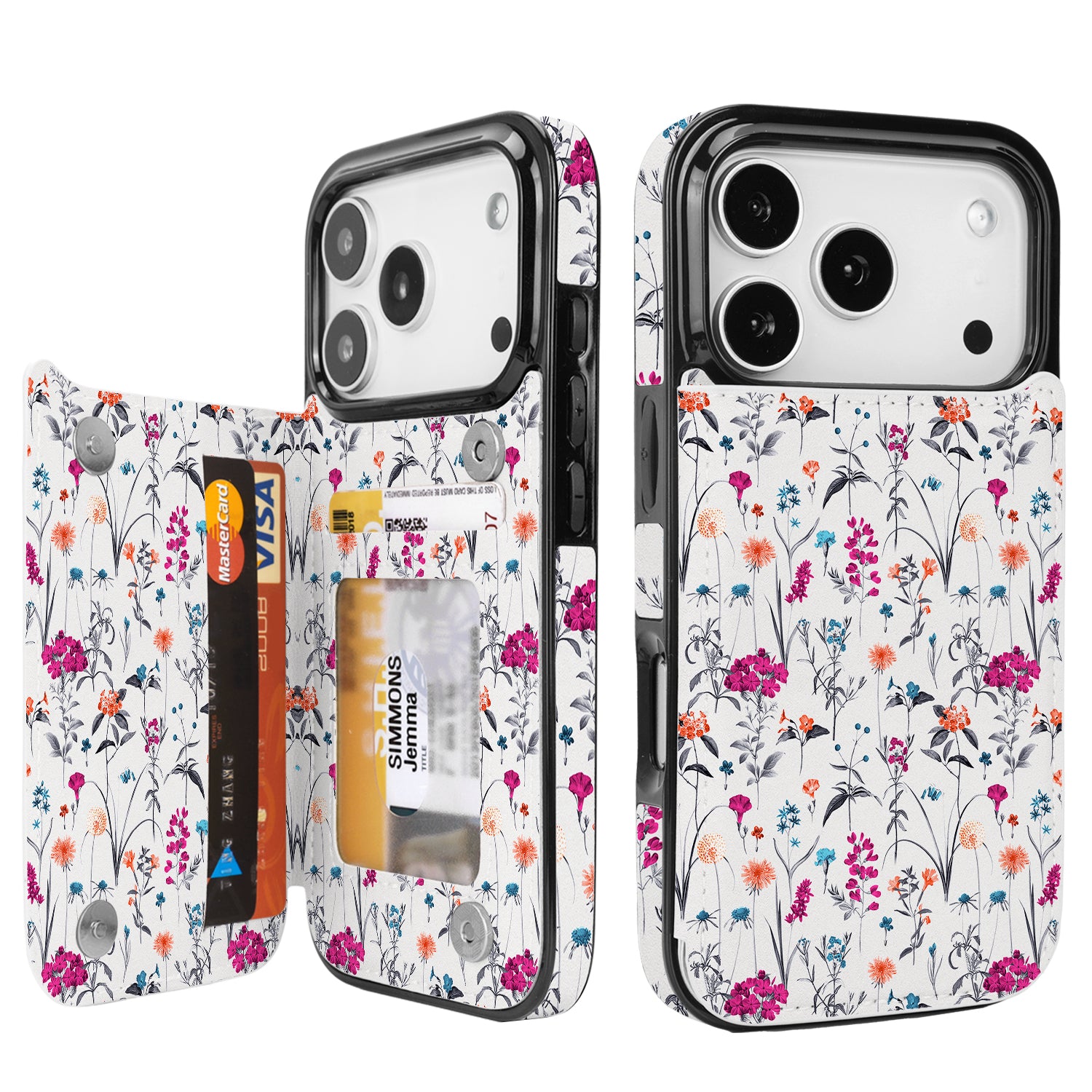 Wildflower Sketch RFID Flip Wallet Case for iPhone 17–12 – Card Holder & Kickstand – product image 2