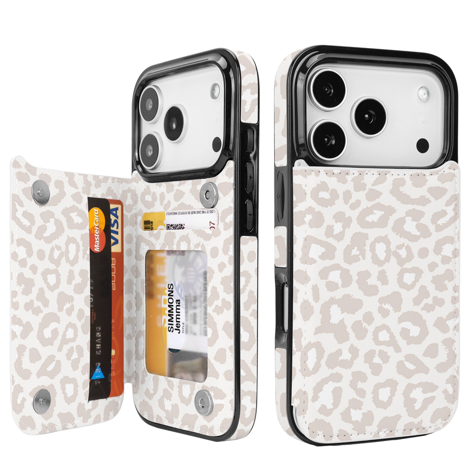 Cream Leopard RFID Flip Wallet Case for iPhone 17–12 – Card Holder & Kickstand – product image 3
