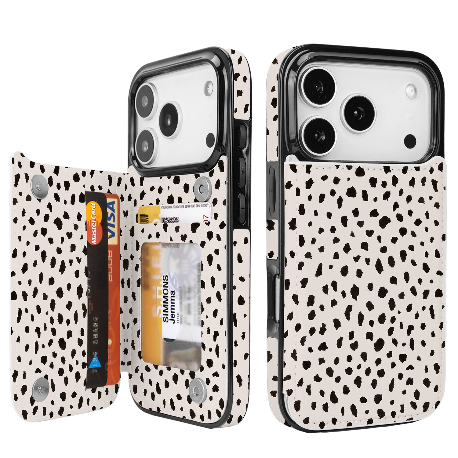 Dalmatian Spot RFID Flip Wallet Case for iPhone 17–12 – Card Holder & Kickstand – product view 2