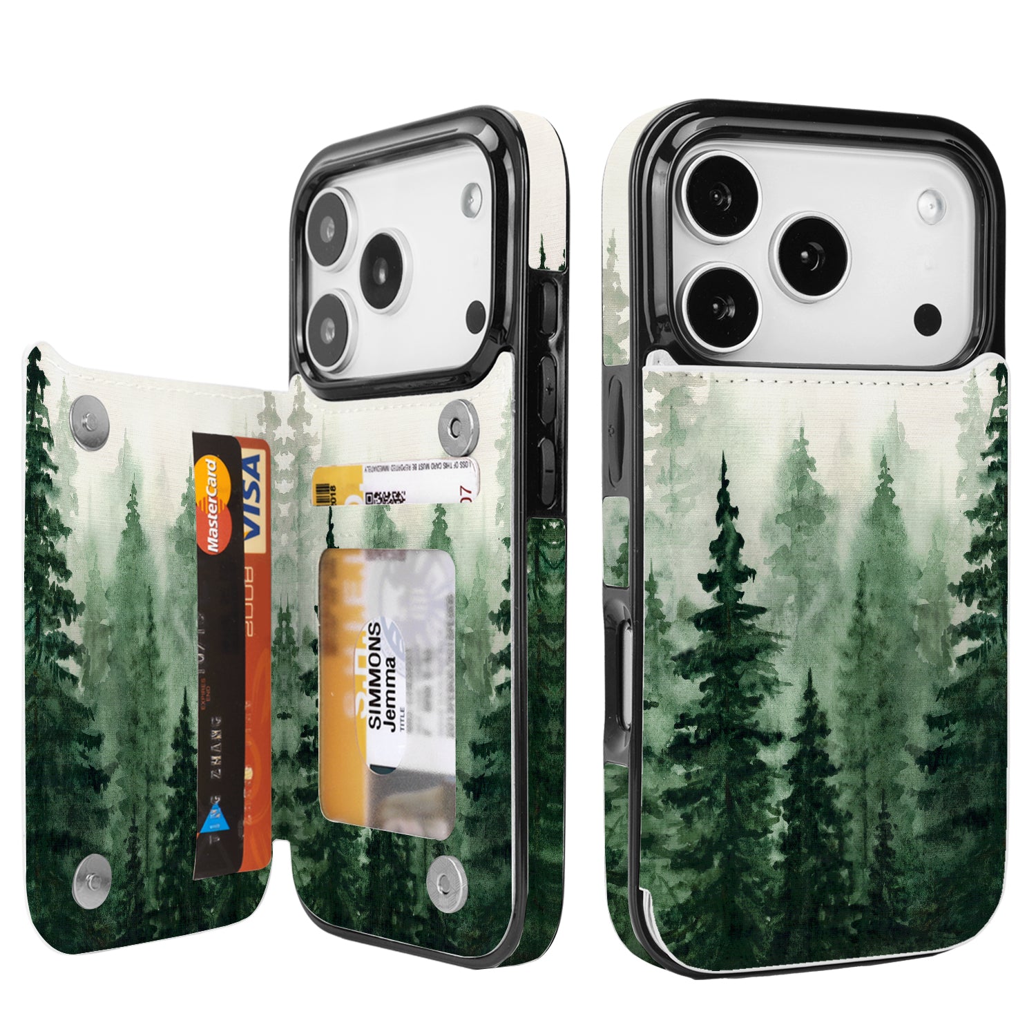 Forest Mist Double-Buckle Flip Wallet Case for iPhone 17–12 – 3–4 Card Holder & Kickstand – product image 2