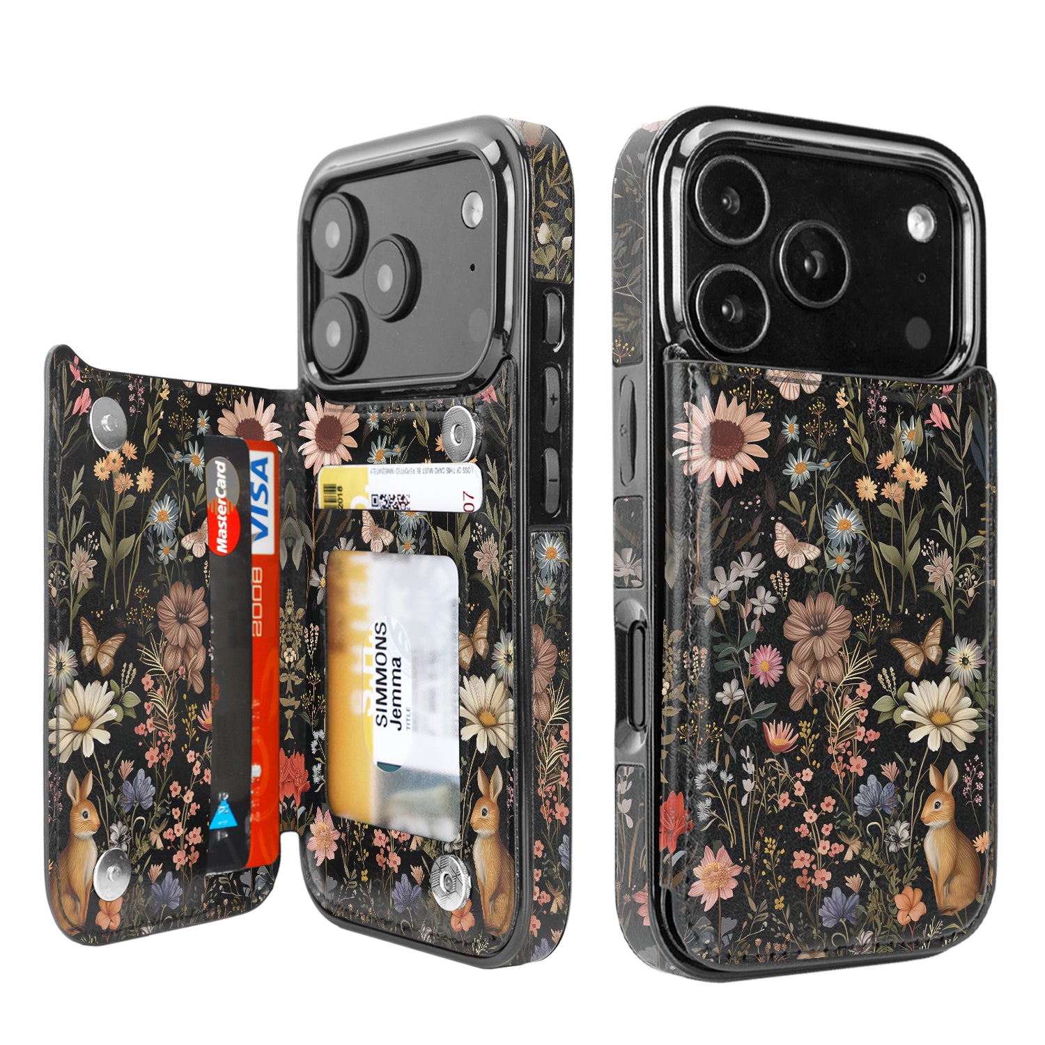 Midnight Meadow Double-Buckle Flip Wallet Case for iPhone 17–12 – 3–4 Card Holder & Kickstand – product image 2