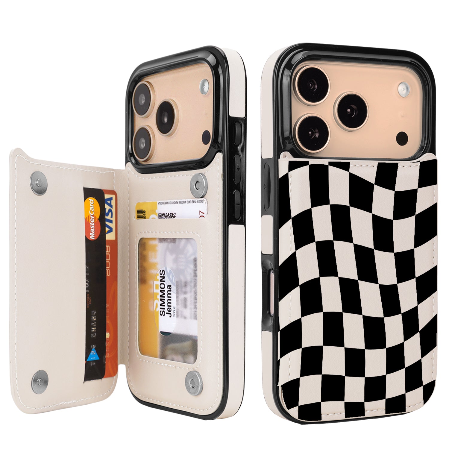 Dune Mirage Checkered RFID Flip Wallet Case for iPhone 17–12 – Card Holder & Kickstand – product image 3
